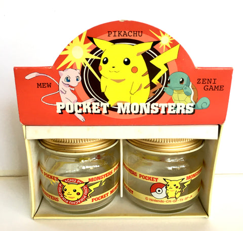 Vintage 90s Pokemon Pikachu Glass Jar Pair Set w/Box Unused D 2.2" 5.5cm