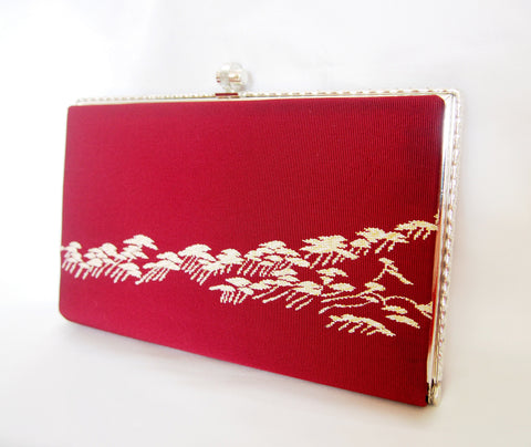 Vintage kimono clutch handbag - wine red with golden accents