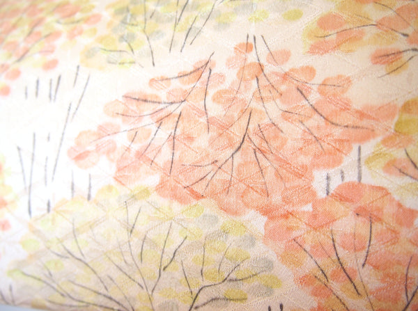 Vintage kimono handbag - long beige clutch with autumn foliage