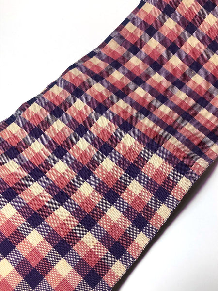 Casual Japanese hanhaba obi - cream, pink, and purple checkered and stripes