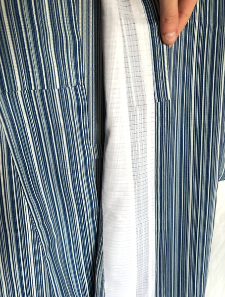 Authentic Japanese summer kimono - see through blue and white stripes