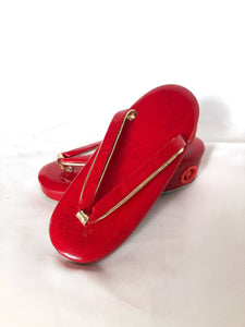 Vintage red zori with bells - traditional Japanese shoes for kids