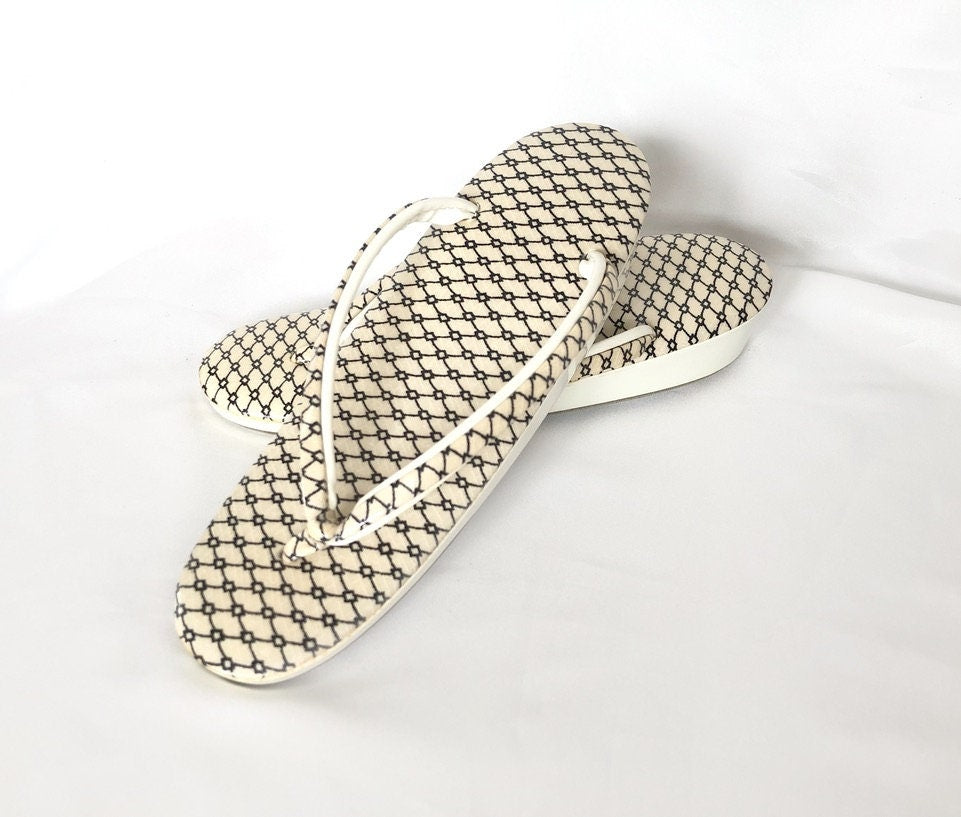 Authentic Japanese shoes - funky black and white zori with geometrical pattern
