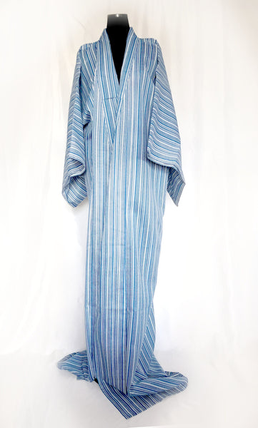 Authentic Japanese summer kimono - see through blue and white stripes