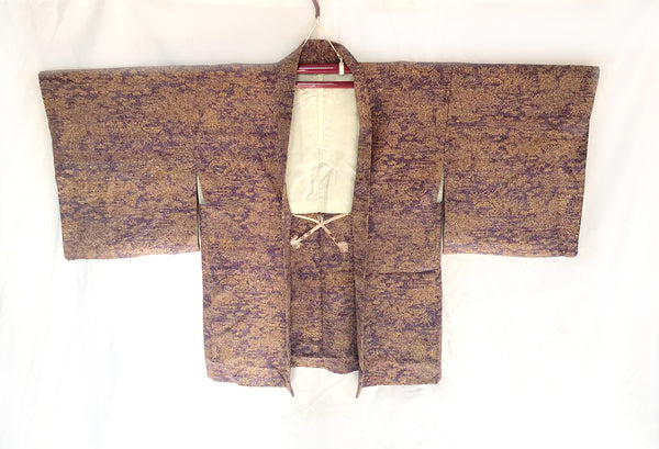 Vintage Japanese kimono coat - casual purple and yellow komon haori