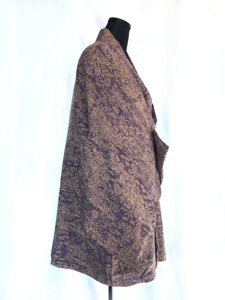 Vintage Japanese kimono coat - casual purple and yellow komon haori