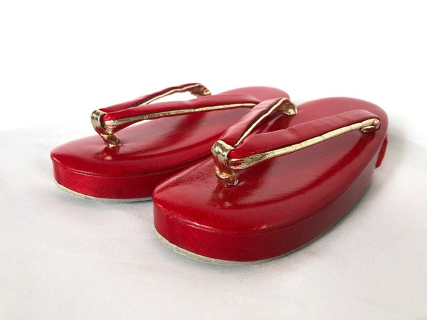 Vintage red zori with bells - traditional Japanese shoes for kids
