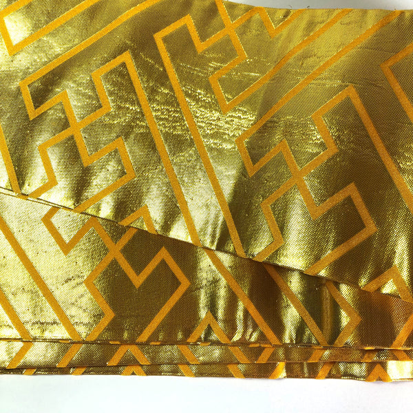 Unique hanhaba obi - golden and yellow geometric sun pattern