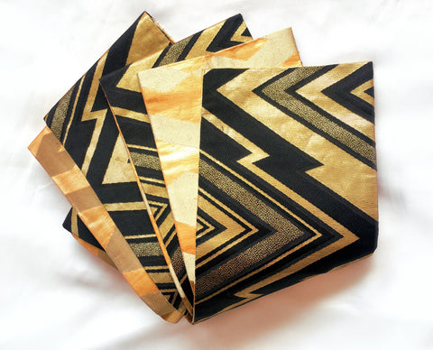 Bold reversible Japanese hanhaba obi - black and golden zigzags - obi for dancing