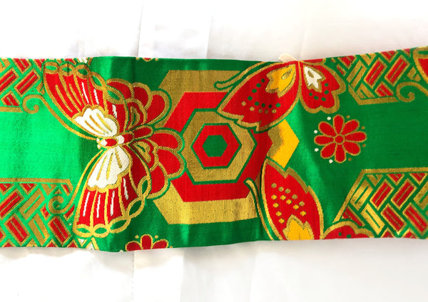 Instant vintage obi for children - festive ribbon tie in gold, red, and bright green