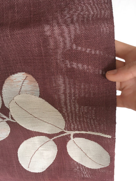 Mauve purple Nagoya obi for summer with simple foliage pattern