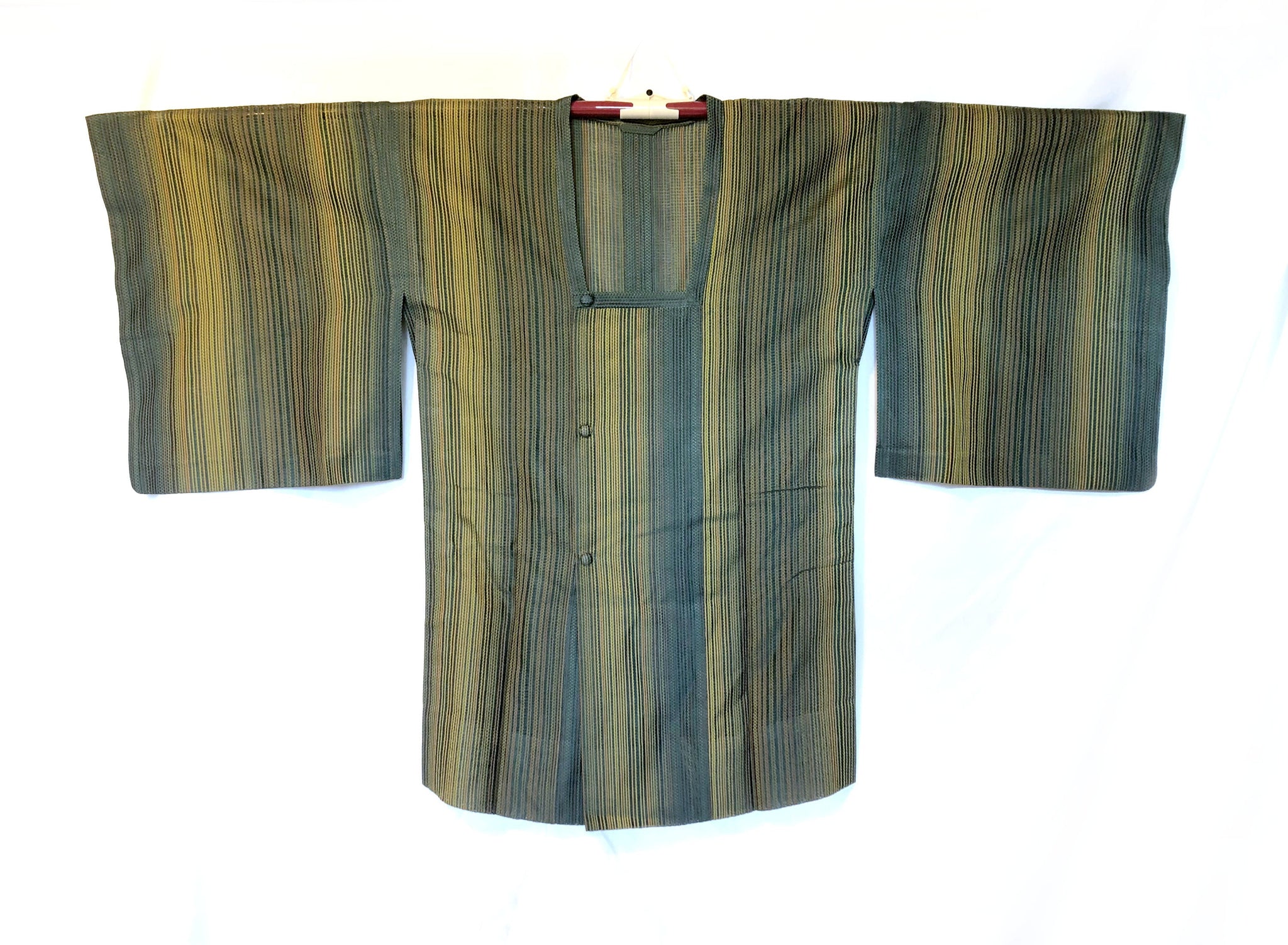 Vintage Japanese kimono coat - summer see-through short michiyuki with green stripes