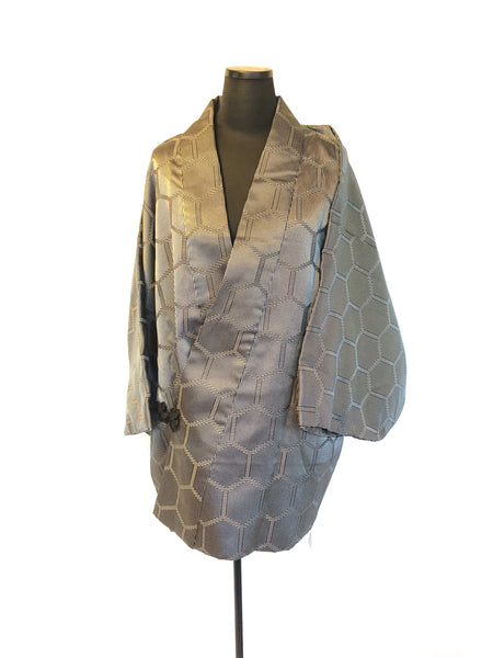 Vintage Japanese kimono coat - black and white short jacket dochugi
