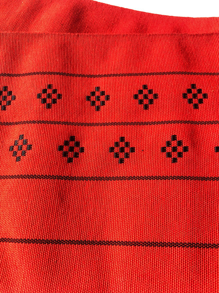Casual Japanese hanhaba obi - red with simple black geometric decoration (new unused)
