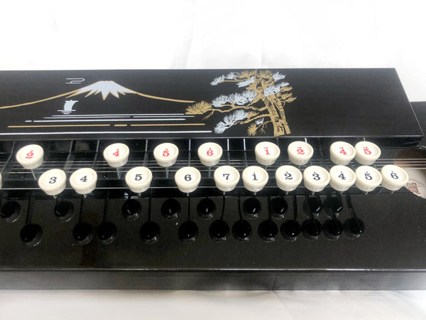 Traditional Japanese instrument taishōgoto (大正琴) with soft case - 5 string harp with an image of Mt.Fuji