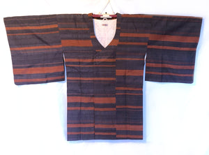 Traditional Japanese kimono coat michiyuki - purple and orange stripes