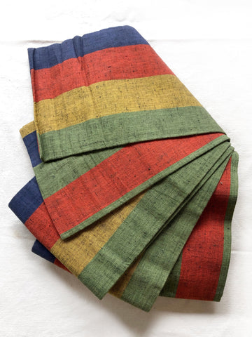 Simple Japanese hanhaba obi - blue, red, yellow, and green stripes