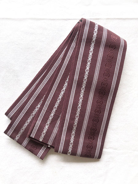 Vintage narrow kaku obi - hakata ori brown (cotton)