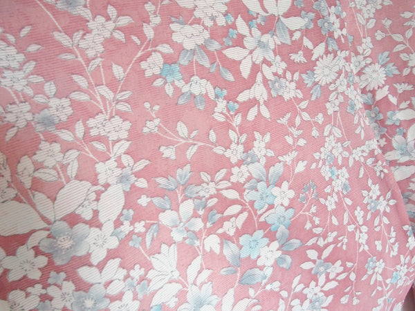 Authentic Japanese summer kimono - see through pink with delicate white and blue florals