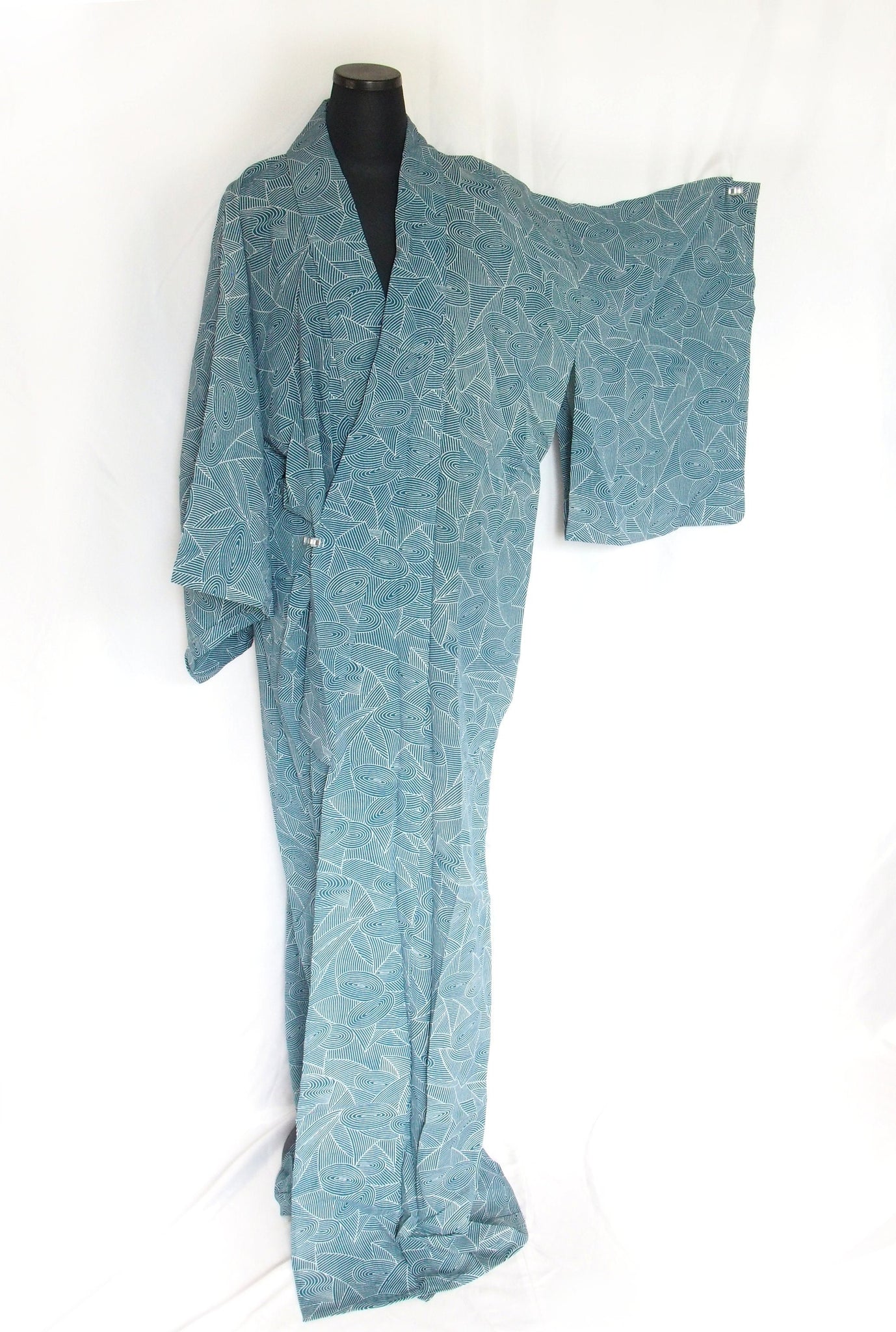 Authentic Japanese summer kimono - see through blue with geometric pattern