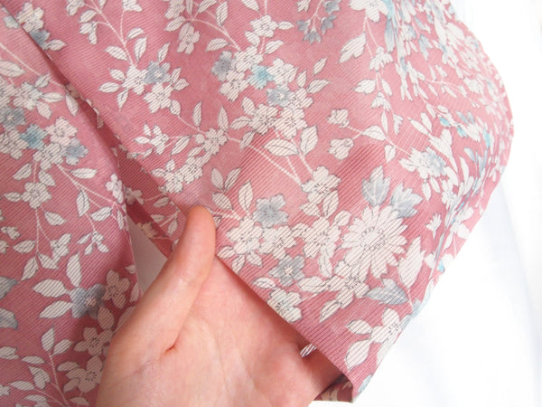 Authentic Japanese summer kimono - see through pink with delicate white and blue florals