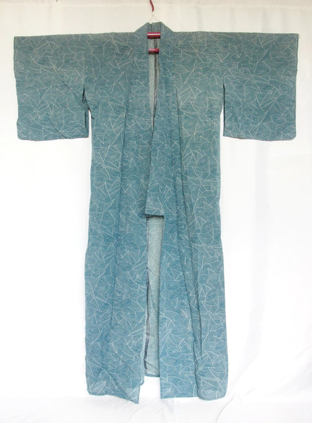 Authentic Japanese summer kimono - see through blue with geometric pattern