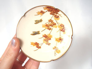 White Satsuma yaki mini plate - handmade gold and glass enamel