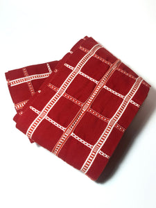 Casual Japanese hanhaba obi - red with white grid pattern