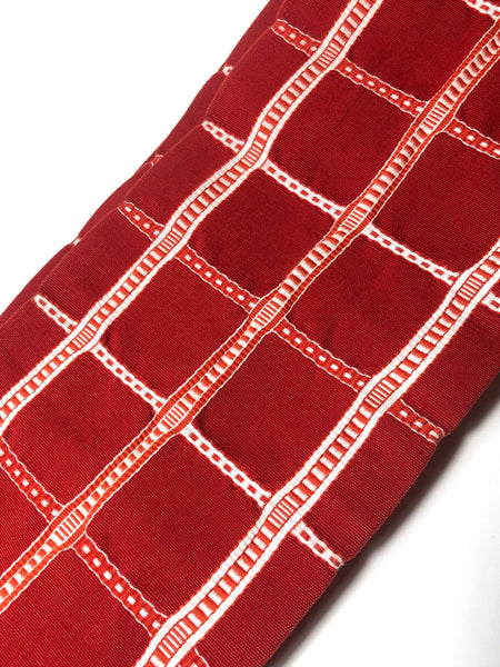 Casual Japanese hanhaba obi - red with white grid pattern