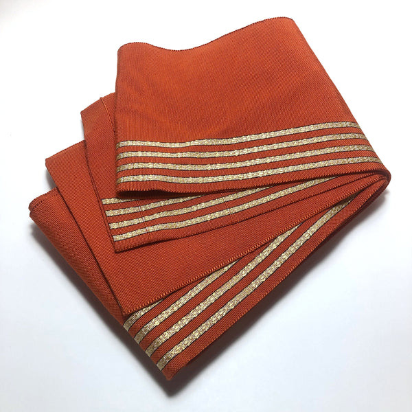 Casual Japanese hanhaba obi - orange with thin golden stripes