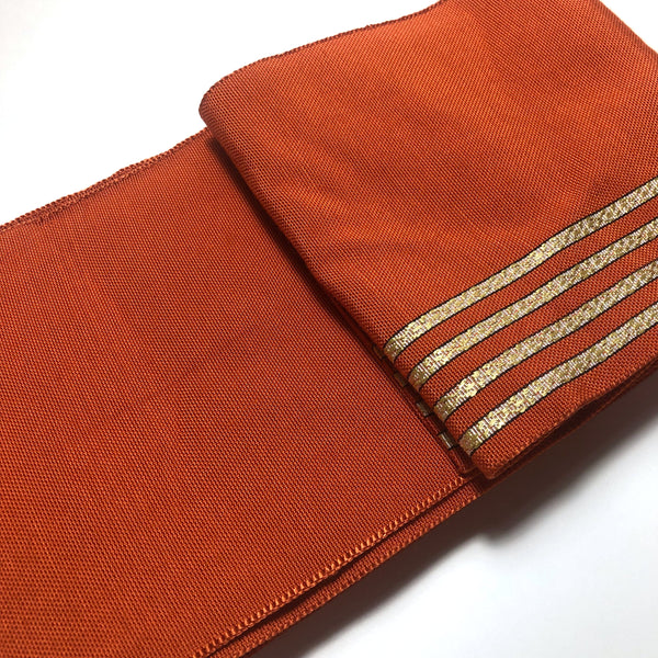 Casual Japanese hanhaba obi - orange with thin golden stripes