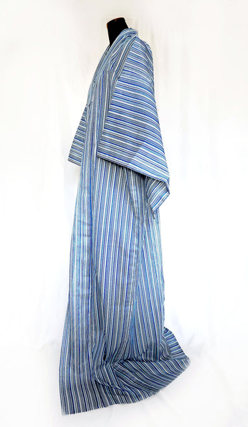 Authentic Japanese summer kimono - see through blue and white stripes