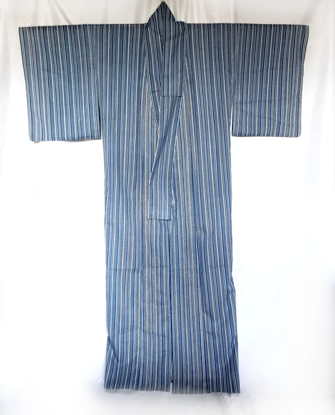 Authentic Japanese summer kimono - see through blue and white stripes