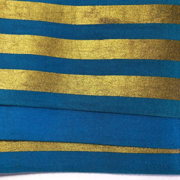 Bold Japanese hanhaba obi - blue with bold golden stripes