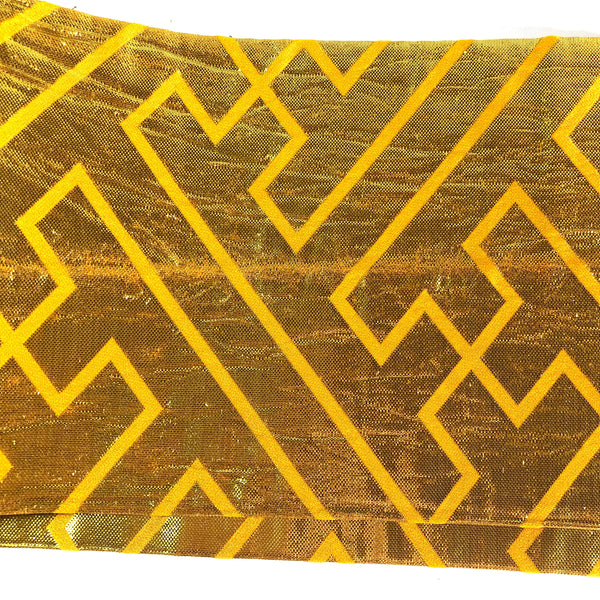 Unique hanhaba obi - golden and yellow geometric sun pattern