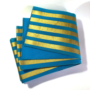 Bold Japanese hanhaba obi - blue with bold golden stripes
