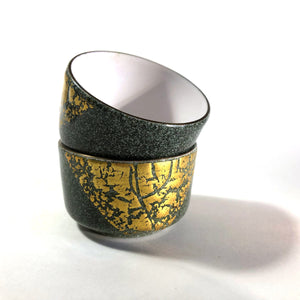 Japanese enameled sake cups - set of 2 - teal and gold cloisonne by Tutanka